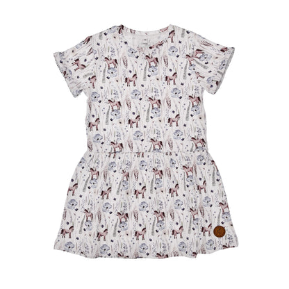 Kinderkleid mit Pferdeprint und Blumen für Mädchen – Sommerkleid bei Bärechind Kinderladen Winterthur Schweiz