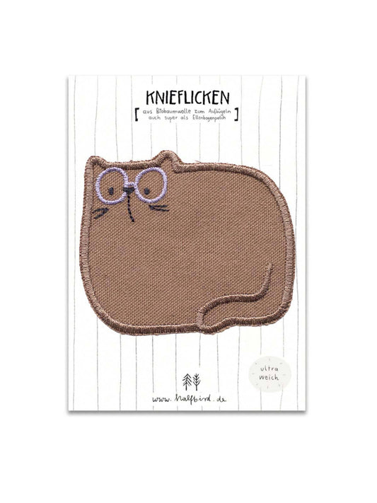 Knieflicken Katze zum Aufbügeln aus Bio-Baumwollcanvas