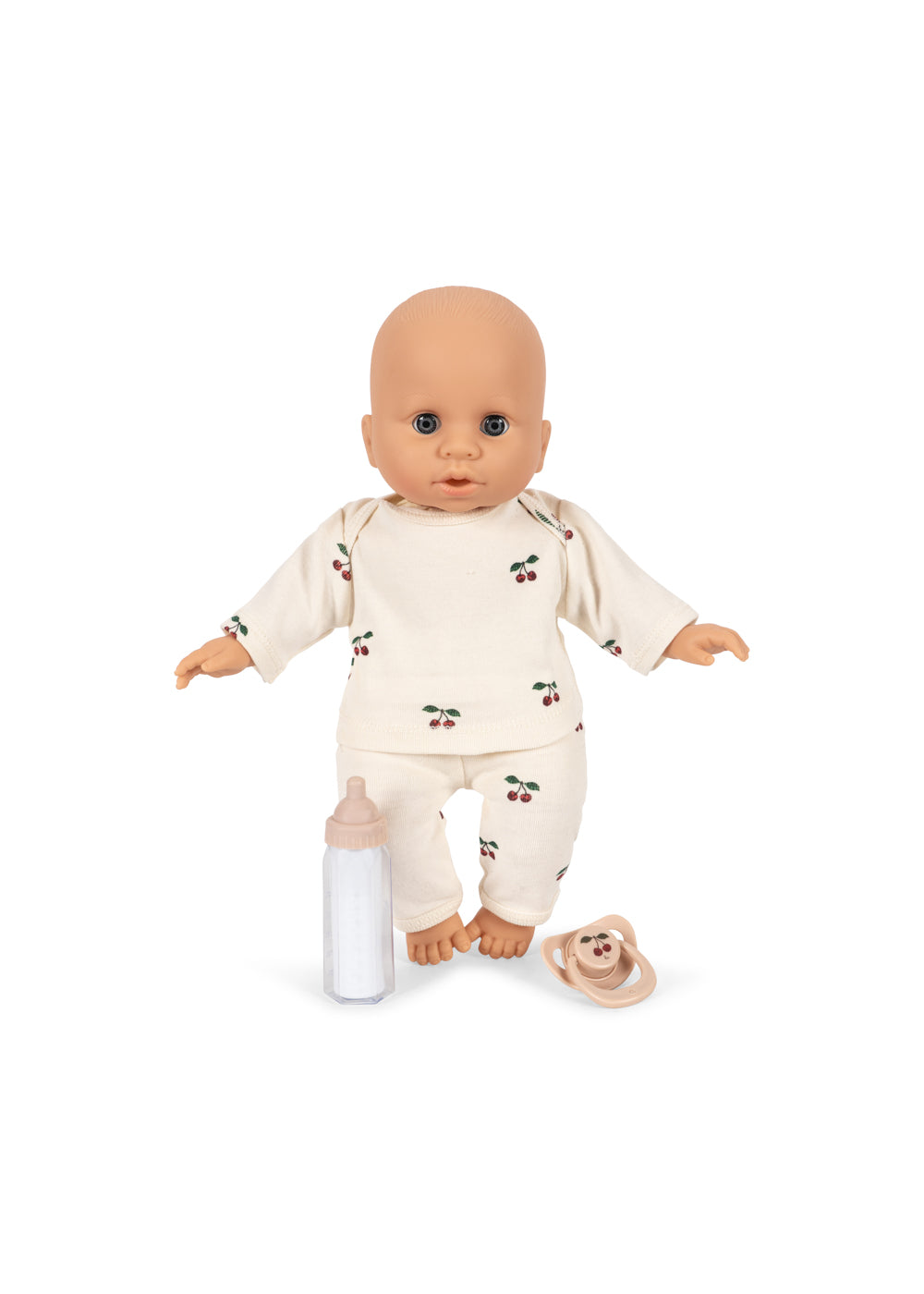 Babypuppe neben dem Puppenkoffer von Konges Sløjd