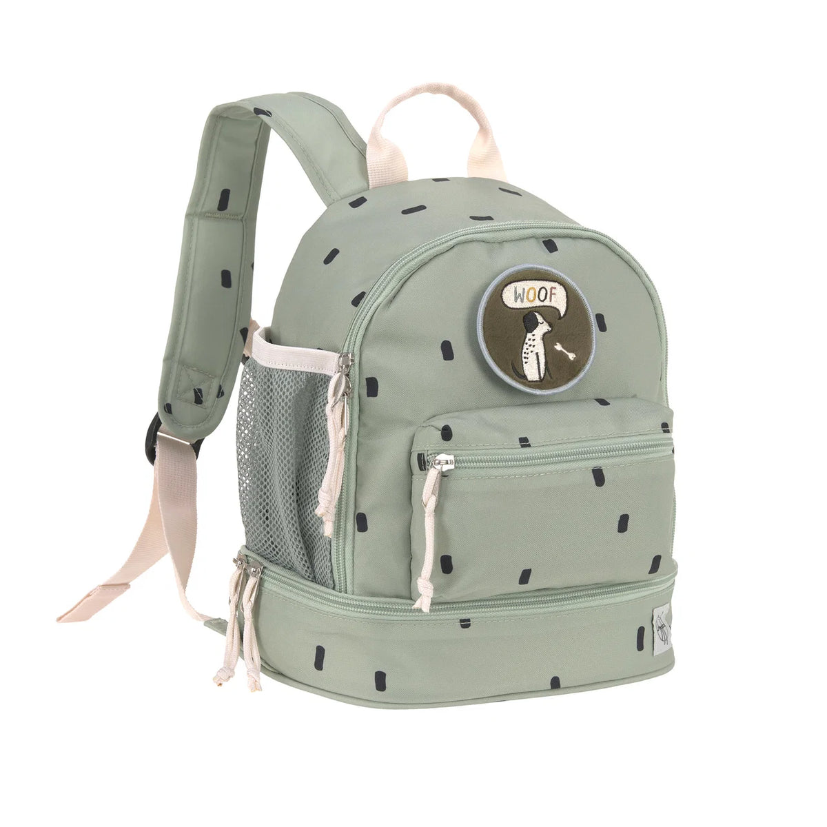 Lässig Kindergartenrucksack Mini Happy Prints Oliv in der Vorderansicht, leichter Kinderrucksack für Kindergarten und Ausflüge, erhältlich im Bärechind Winterthur.