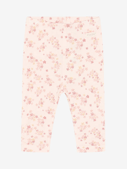 Rosa Baby Leggings aus Baumwolle mit Blumenmuster von FIXONI, erhältlich im Bärechind Kinderladen Winterthur Zürich Schweiz
