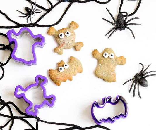 Lekkabox Halloween-Ausstechformen 3er-Set aus Edelstahl mit lila Rand, erhältlich im Bärechind in Winterthur, Zürich Schweiz.