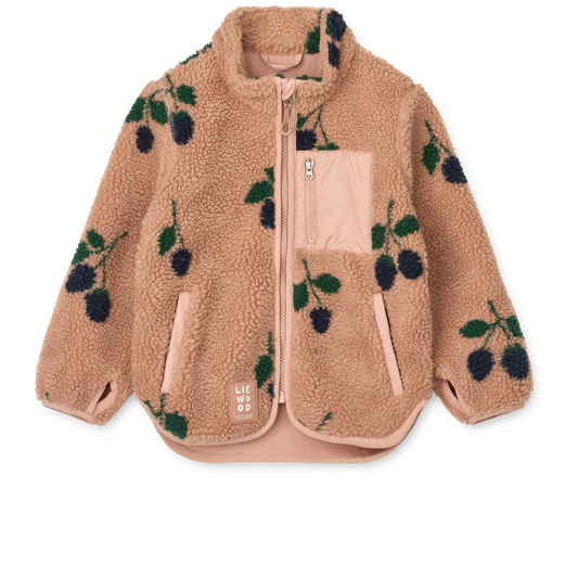 Liewood Nolan Teddyjacke in Pale Tuscany mit farbigem Beerenmuster und weichem Sherpa Fleece