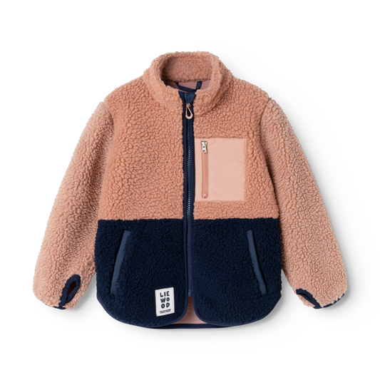 Liewood Nolan Teddyjacke in Pale Tuscany und Classic Navy aus weichem Sherpa Fleece