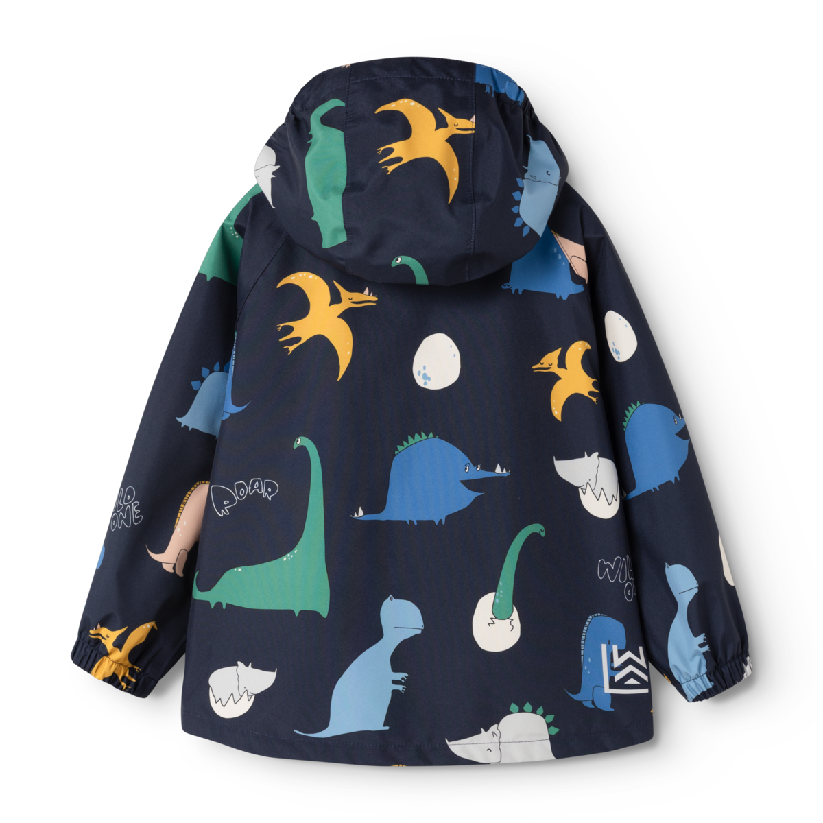 Liewood Pedia Regenjacke mit Dino Roar Muster und abnehmbarer Kapuze von hinten