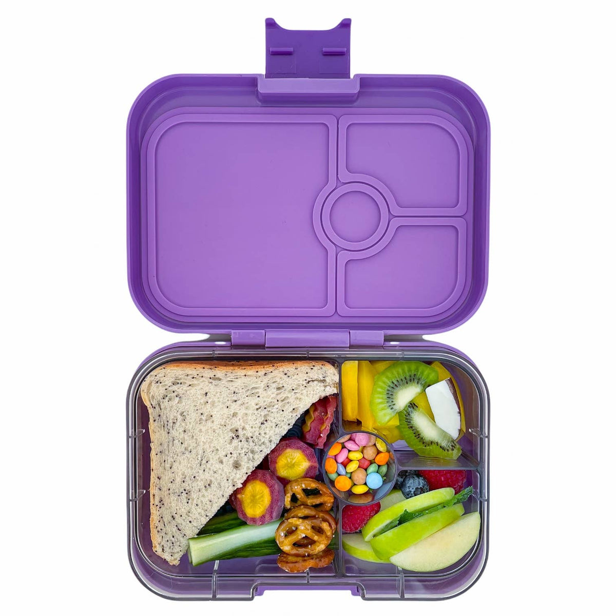 Lila Kinder Lunchbox mit Einhorn-Motiv – ideal für Snacks und Znüni