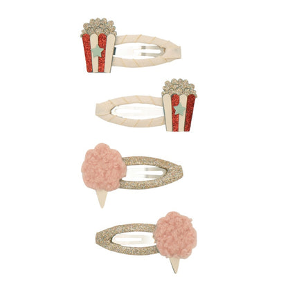 Mimi & Lula Haarclips mit Popcorn- und Zuckerwatte-Design in Rosa und Glitzer, erhältlich im Bärechind Schweiz.