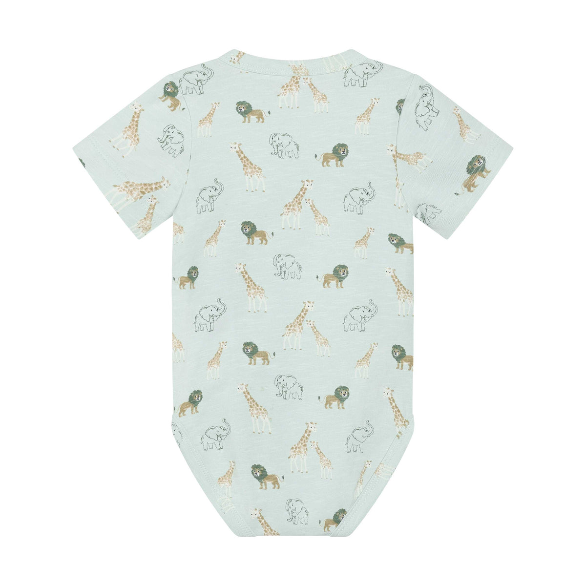 Rückansicht des mintfarbenen MINYMO Baby Bodys mit Safari-Print, Kinderladen Bärechind Winterthur Schweiz