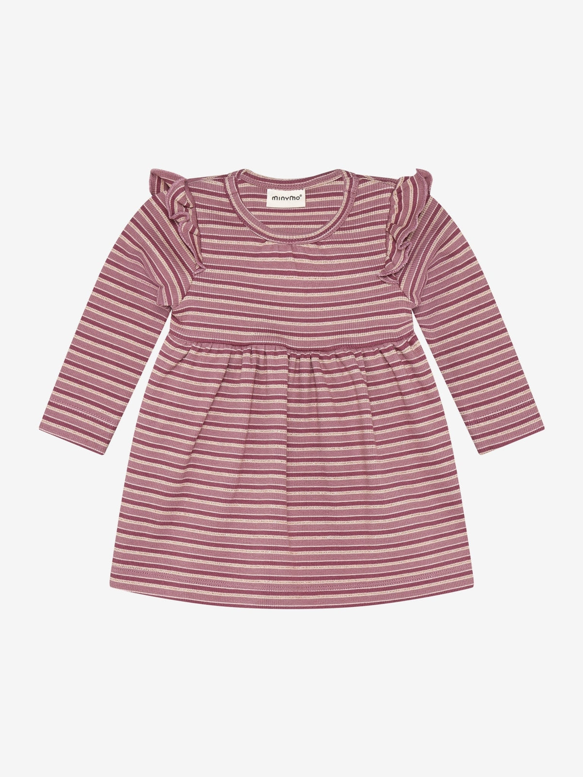 Minymo Bodykleid Baby geringelt in Mahogany Rose, Vorderansicht
