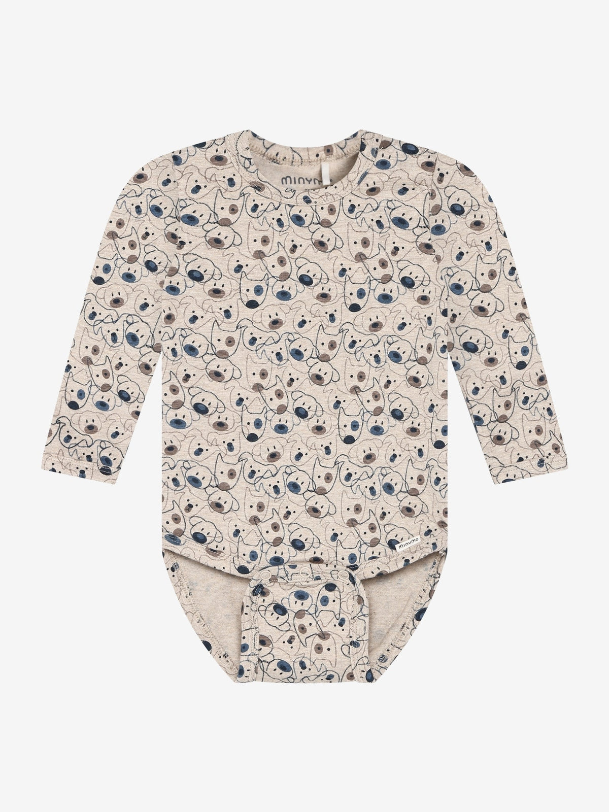 Minymo Body in Beige Melange mit Hundeprint, Frontansicht