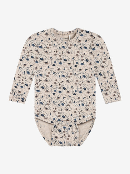 Minymo Body in Beige Melange mit Hundeprint, Frontansicht