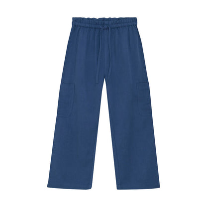 Minymo Kinderhose aus Lyocell in True Blue – Vorderansicht mit elastischem Bund