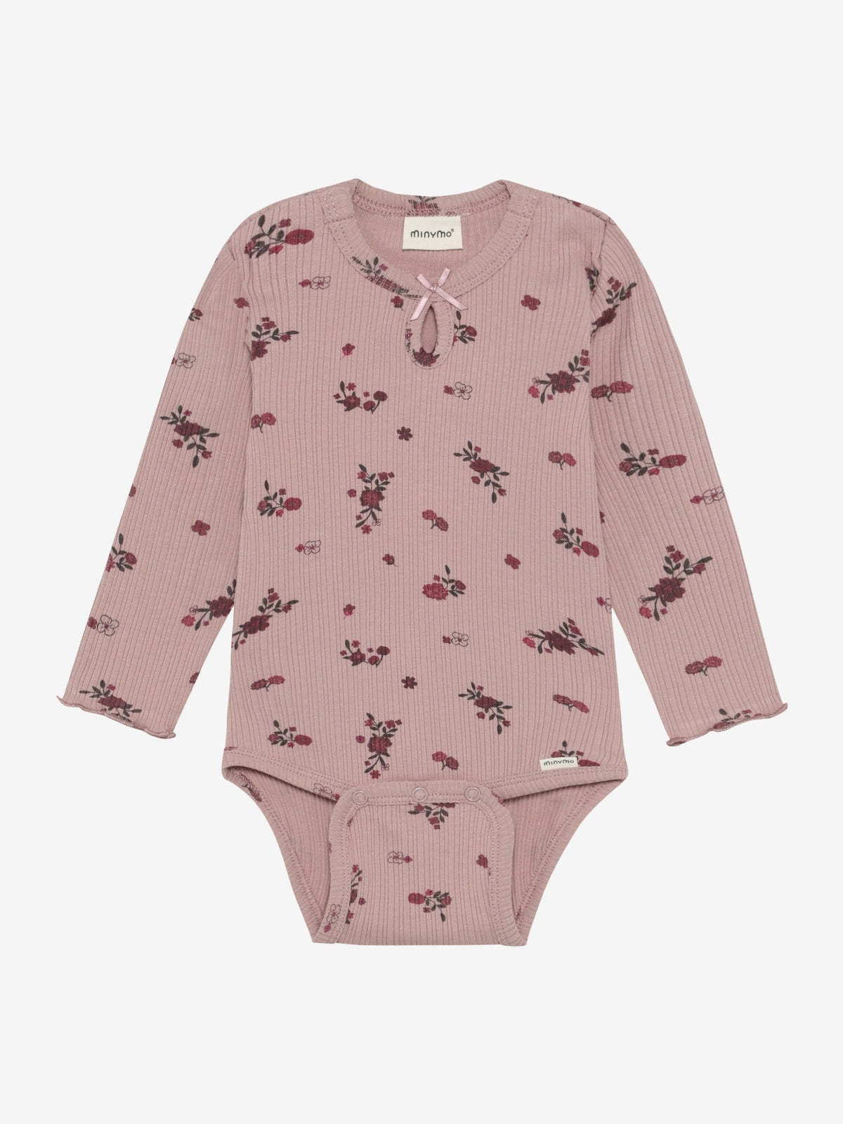 Minymo Rippbody in Fawn mit Blumenprint, Frontansicht