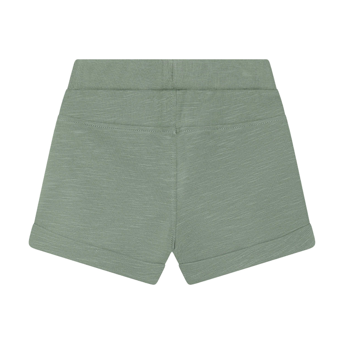 Rückansicht der grünen MINYMO Sweat Shorts für Babys und Kinder, Kinderladen Bärechind Winterthur Schweiz