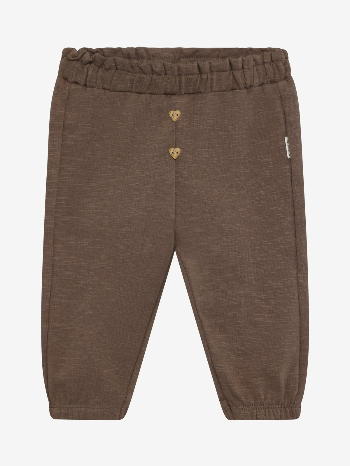 Minymo Sweathose Baby Chocolate Chip Vorderansicht mit Herzknöpfen