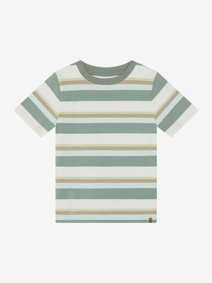 Gestreiftes Kinder T Shirt aus Bio Baumwolle in Grün von Minymo im Bärechind Kinderladen Winterthur Zürich Schweiz