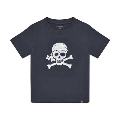 Minymo T-Shirt mit Totenkopf-Print in Grau, Kinderladen Bärechind Winterthur Zürich Schweiz