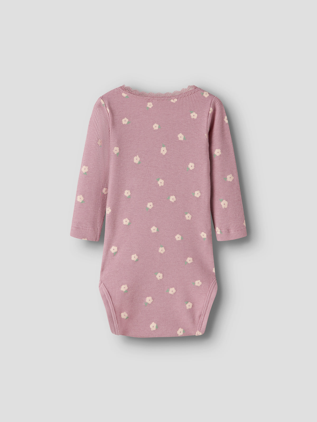Rückseite des NAME IT Ripp Bodys aus Baumwolle und TENCEL™ Lyocell in Altrosa mit Blumenprint für Babys