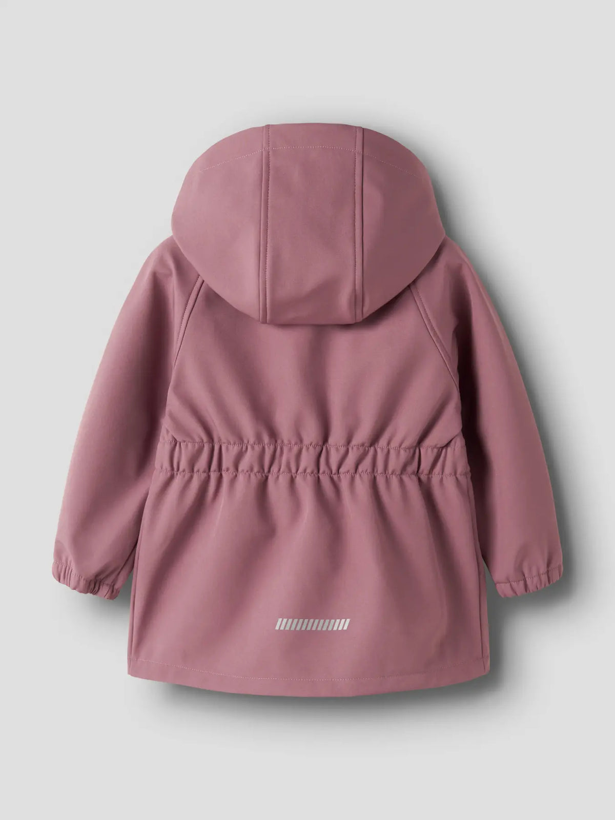 Rückansicht der Name It Softshelljacke in Mauve mit abnehmbarer Kapuze für Kinder