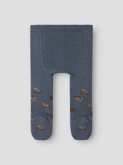 Rückansicht der NAME IT Strumpfhose mit Fahrzeugmuster, jeansblau, Bärechind Winterthur, Zürich Schweiz.