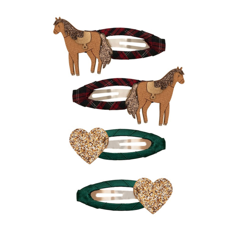 Set Pferde Haarclips mit Ponys und goldenen Glitzerherzen, Mimi & Lula, erhältlich im Bärechind Winterthur, Zürich Schweiz.