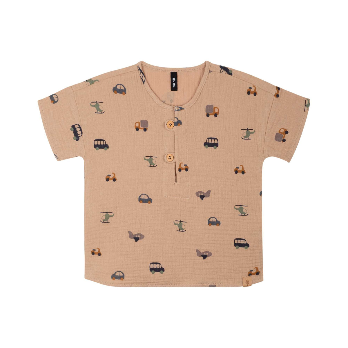Mini-T-Shirt Musselin aus Bio-Baumwolle von Pure Pure by Bauer mit Fahrzeug-Print – nachhaltige Kindermode in Winterthur, Zürich, Schweiz.