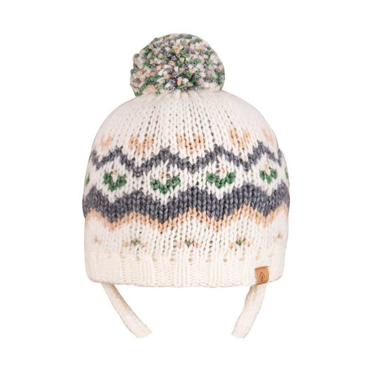 Bommel-Binde in wollweiss von Pure Pure by Bauer – erhältlich im Bärechind in Winterthur. Strickmütze aus GOTS-zertifizierten Bio-Naturfasern.