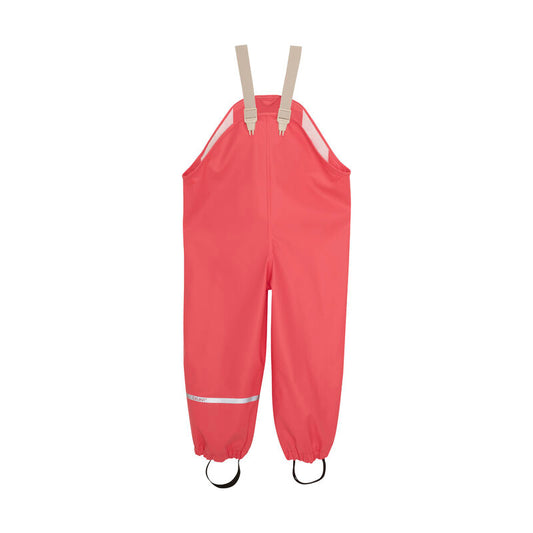 Wasserdichte Kinderregenhose in coral mit verstellbaren Trägern – erhältlich bei Bärechind in Winterthur, Zürich, Schweiz