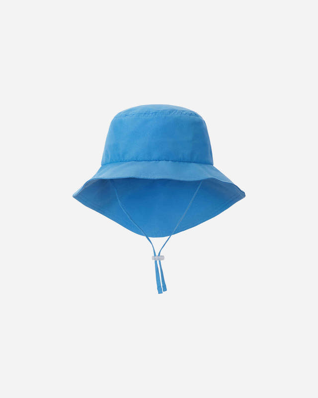Reima Rantsu Sonnenhut in Blau – Vorderansicht mit Bindebändern und UV-Schutz