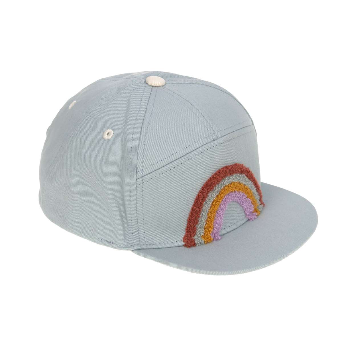 Kinder Skater Cap „Rainbow blue“ von Lässig – Seitenansicht mit 3D-Regenbogenstickerei