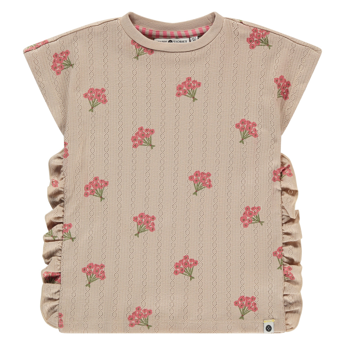Kurzarm T-Shirt von Stains & Stories in Beige mit Rüschen und Seitenschlitzen für Kinder im Bärechind