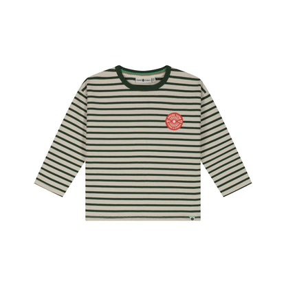 Stains & Stories Langarmshirt Racing Forest gestreift mit Racing Patch für Kinder im Bärechind Winterthur Schweiz