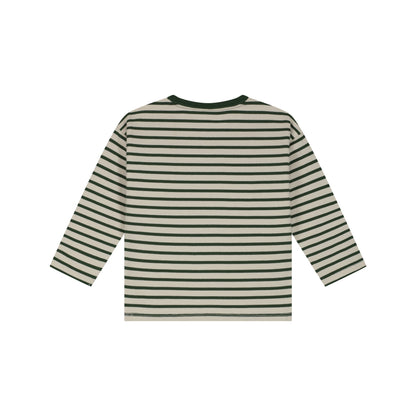 Rückansicht Stains & Stories Langarmshirt Racing Forest mit grünen und beigen Streifen