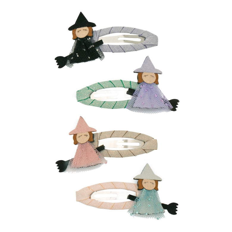 Set Witch Friends Haarclips mit kleinen Hexen in bunten Kleidern, Mimi & Lula, erhältlich im Bärechind Winterthur, Zürich Schweiz.