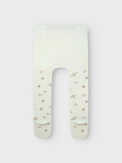 Detailansicht Stoff und Bund weisse Wollstrumpfhose mit Blumenmuster, Bärechind, Winterthur, Zürich Schweiz
